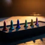 Colorful screws legends za concept with shiny screw components arranged in a row